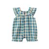 Girls' Korean Style Plaid Flutter Sleeve Summer Romper Jumpsuit