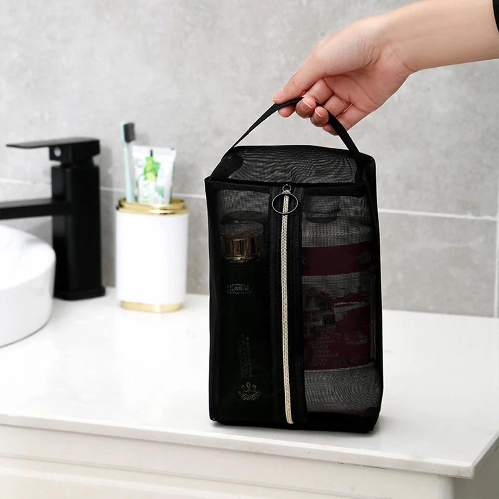 1/3 Stück Schwarze Netz-Kulturbeutel Kosmetiktaschen Herren Damen Einfarbig Klein Groß Reise Tragbar Make-up-Organizer Lippenstift-Aufbewahrungstasche