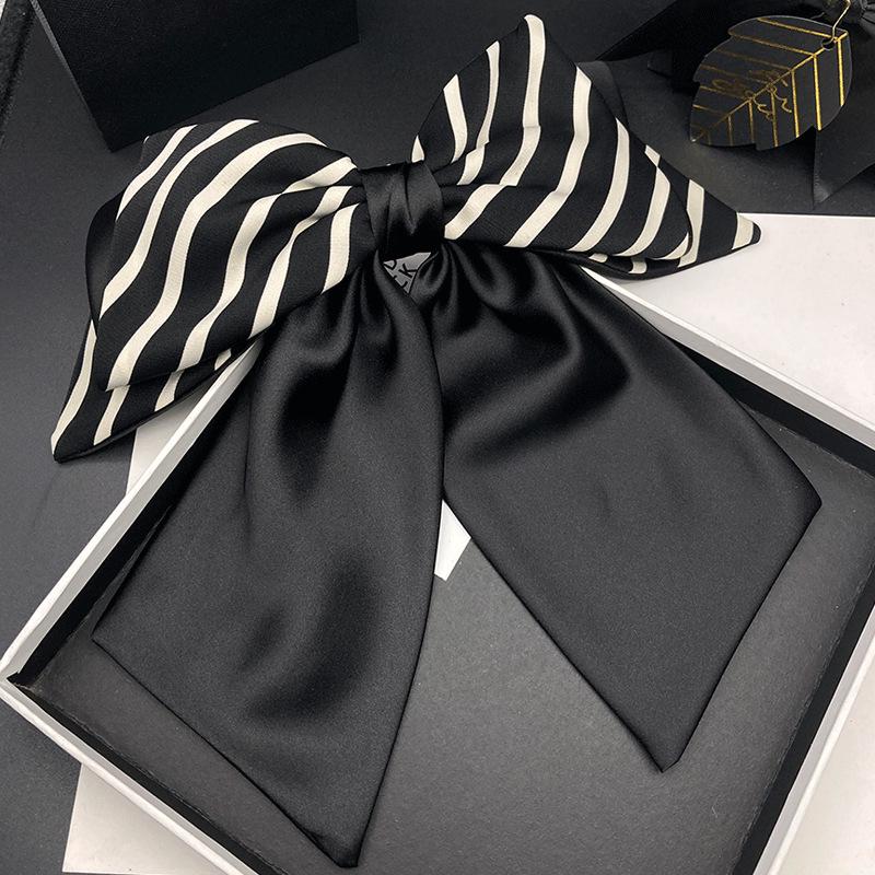 Satin Striped Bow Hair Clip for Women - High-End Spring Accessory