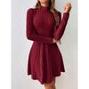 Herbst und Winter Langärmeliger Rollkragen A-Linien Kurzes Kleid Slim Fit Taille Achselstreifen A-Linien Partykleider Damen Lässig Damen Einfache Kleidung