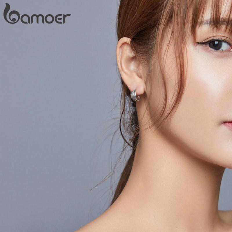 Bamoer 925 Sterling Silver Jewelry Dazzling Oxidized Light Feather Stud Earrings for Women Girls Gift Statement Jewelry