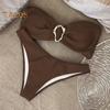 Women Bikini Set Metal Ring High Waist Two Piece Swimsuit Sexy Halter String Cut Out Bathing Suit for Beach Vacation Party