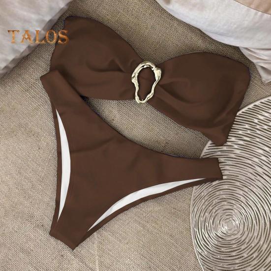 Women Bikini Set Metal Ring High Waist Two Piece Swimsuit Sexy Halter String Cut Out Bathing Suit for Beach Vacation Party