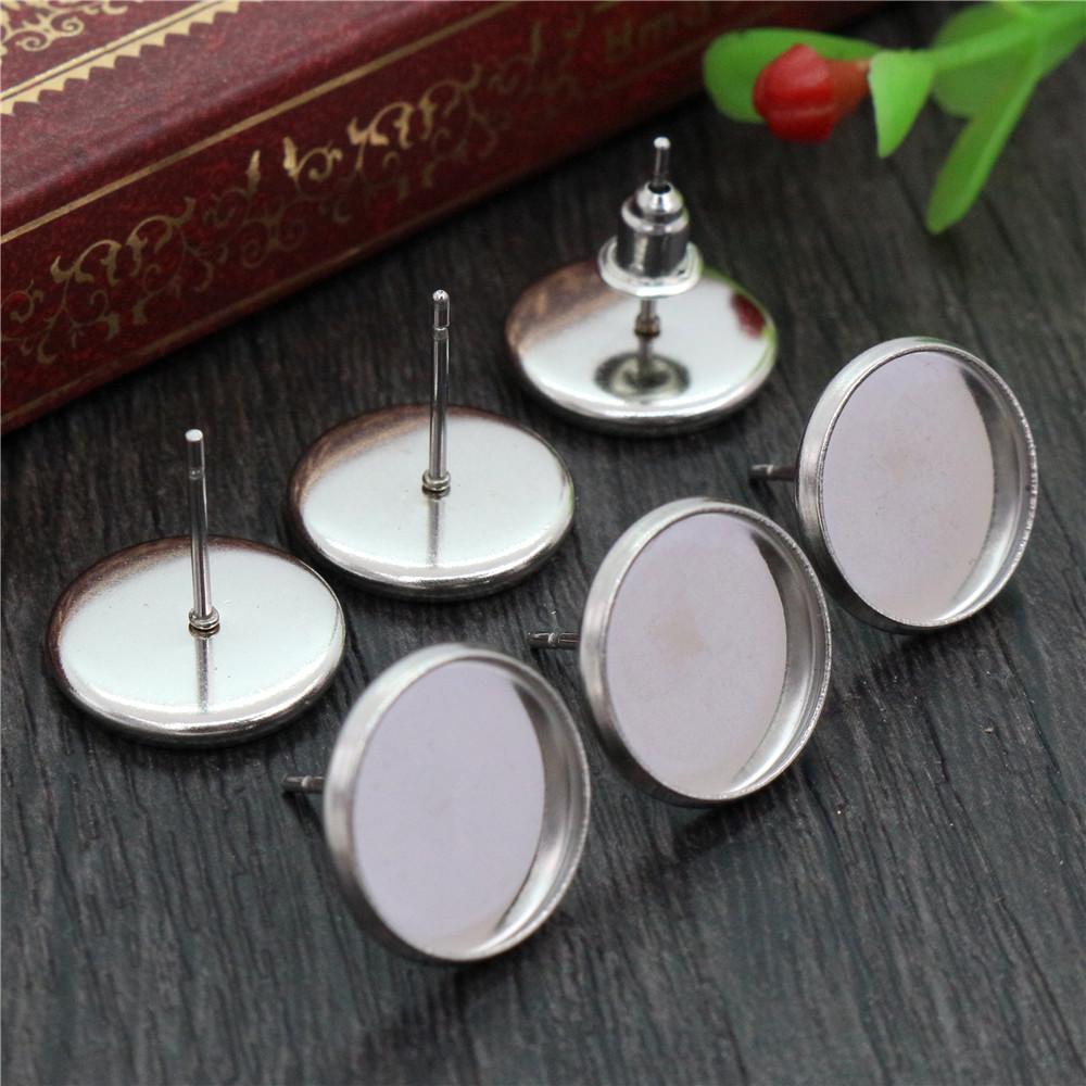 6/8/10/12/14/16/18/20mm Stainless Steel Earring Studs,Earrings Blank/Base,Fit 6-20mm  Glass Cabochons,Buttons;Earring Bezels
