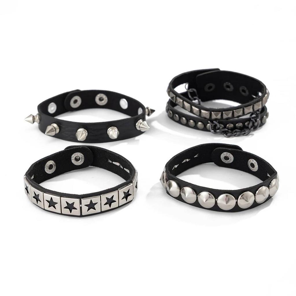 3Pcs/Set Hip Hop Spike Rivets PU Leather Bracelet for Men 2026 New Trend Goth Wristband Bangle Grunge Jewelry Steampunk