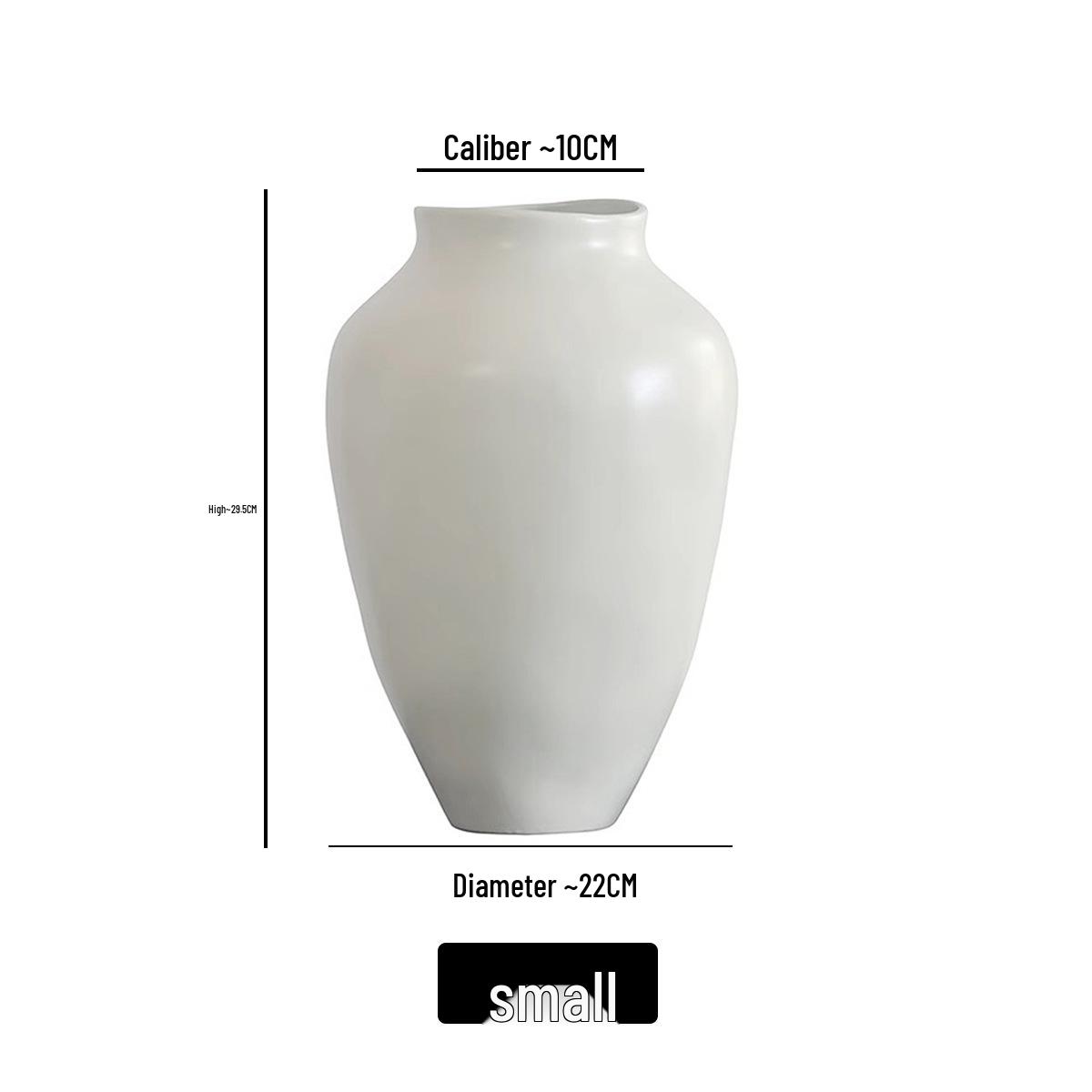 Large White Ceramic Vase, Retro Wabi-Sabi Style, Light Luxury Living Room Decor