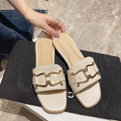 Fashion Luxury Women Slippers Buckle Design Small Incense Style Casual Wome's Flat Sandals External Wear Summer Sandy Beach Woman Slides
