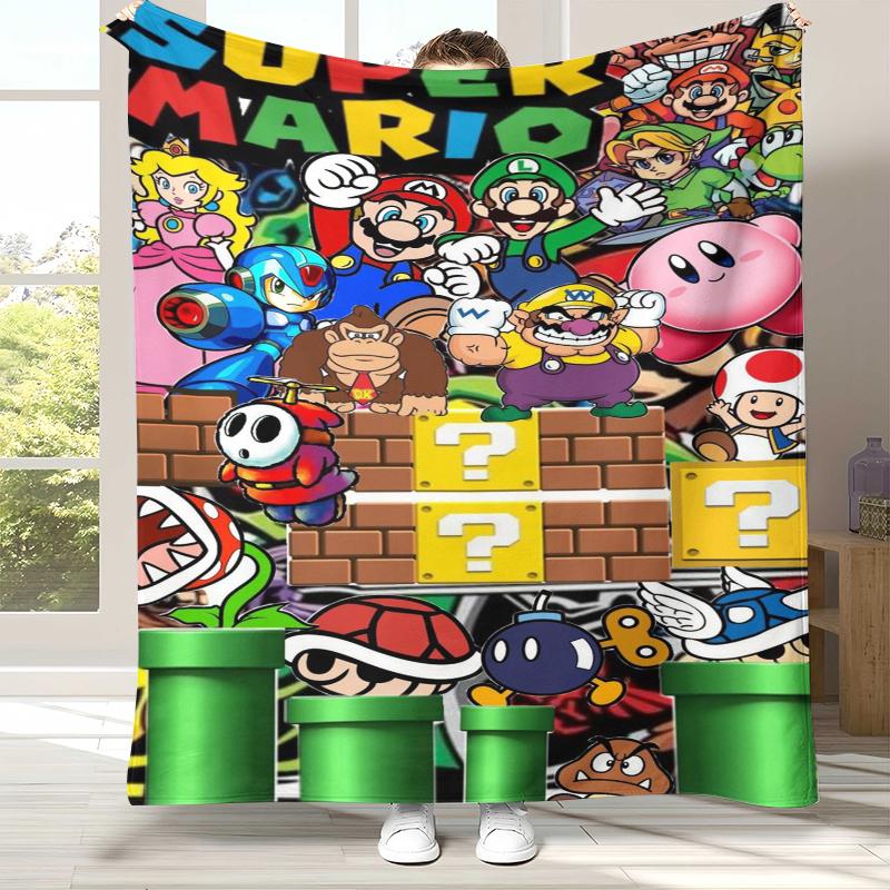 Retro M-Mario Bros Game Cartoon Flannel Blanket,Ultra Soft Warm Plush Throw for Home Bedroom Bed Sofa Cover Camping Picnic gift