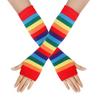 Rainbow Stripe Thigh High Socks Gloves for Female Christmas Party Costume Accessories Stretchy Warm Socks Cosplay Props