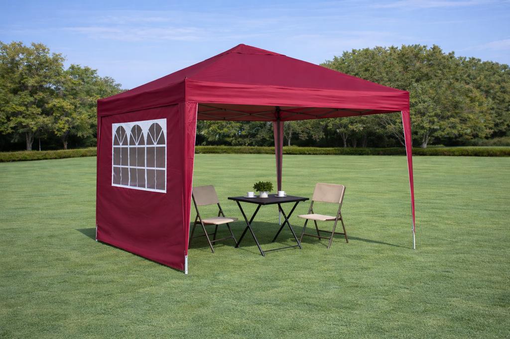 Folding Gazebo 3 x 3 m, waterproof, winter-proof, with 4 side walls, 4 sand bags, UV protection 50+, garden, party, camping, steel frame (Burgundy)
