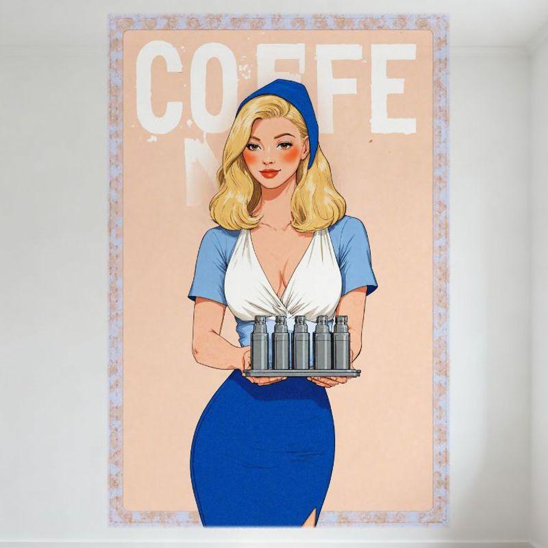 

Sexy Retro Woman Holding Coffee Thermos Tray Vintage Metal Tin Sign 1950s Café Diner Wall Decor for Bar Pub Home 8x12 Inch 20x30cm（7.8x11.8inch）