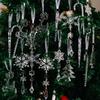14Pcs Christmas Acrylic Ornaments Set Clear Snowflake Icicle Xmas Tree Hanging Pendants Christmas Home Decoration New Year Gifts