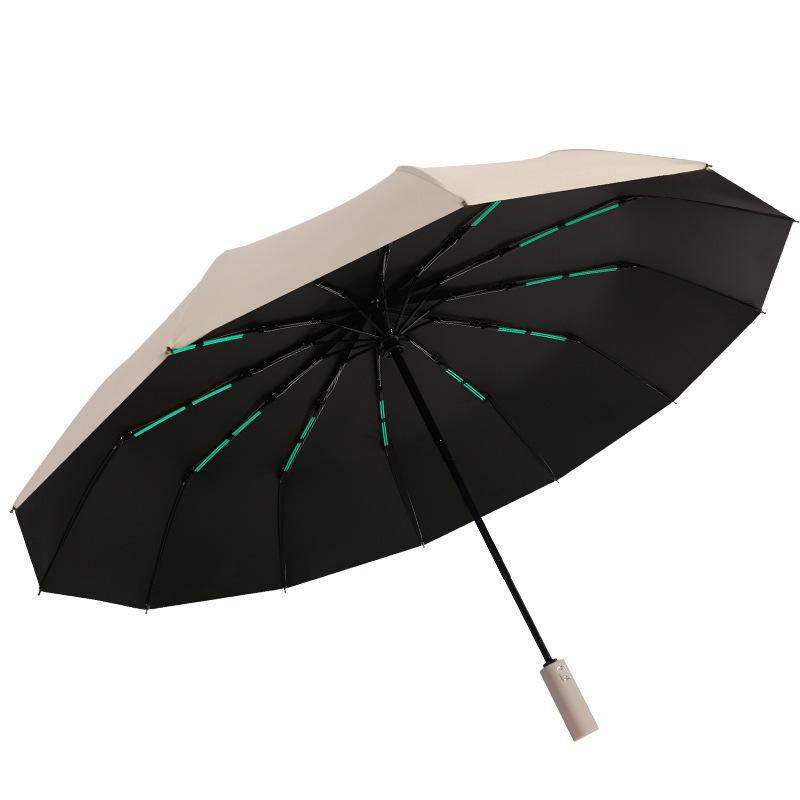 Men's Black 24-Rib Automatic Folding Umbrella with Custom Logo and UV Protection