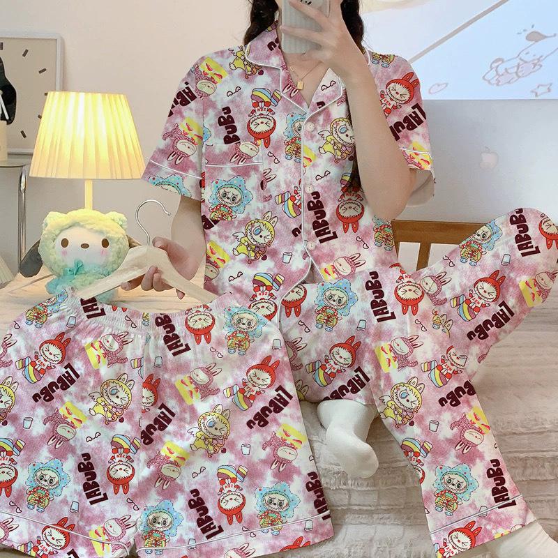 Circus Pajamas Women'S Spring Summer Cute Wind Short-Sleeved Three-Piece Loungewear