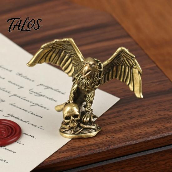 Unique Dark Art Collectible Eagle Skull Figurine, Small Vintage Bird Statue, Solid Brass Decorative Aged Bronze Figure Sculpture for Home Office Desk