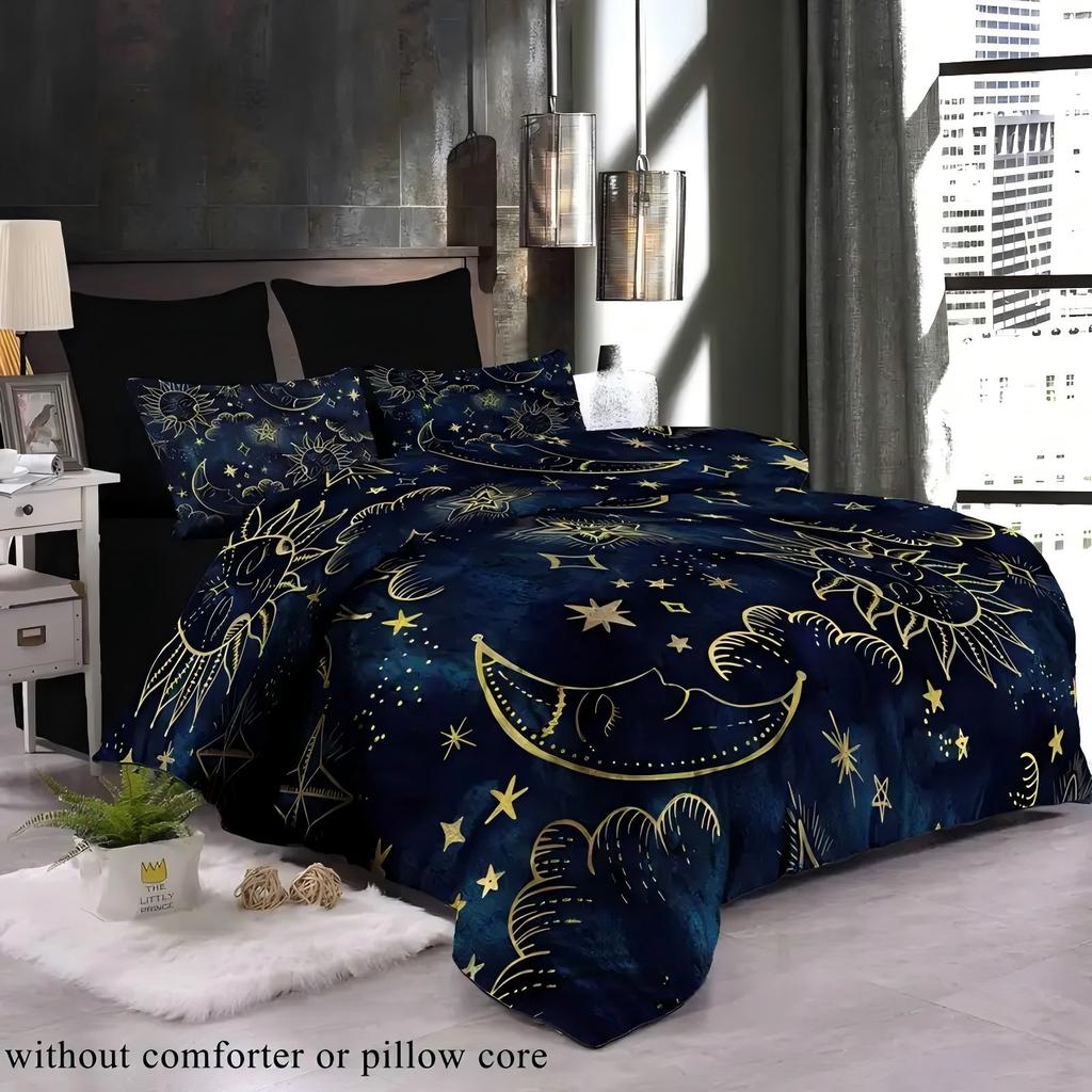 Mysterious Sun Moon Starlit Sky 3D Printed Quilt Cover Set Tarot Style Luxury Bedding Set Polyester Soft Comfortable Duvet Cover