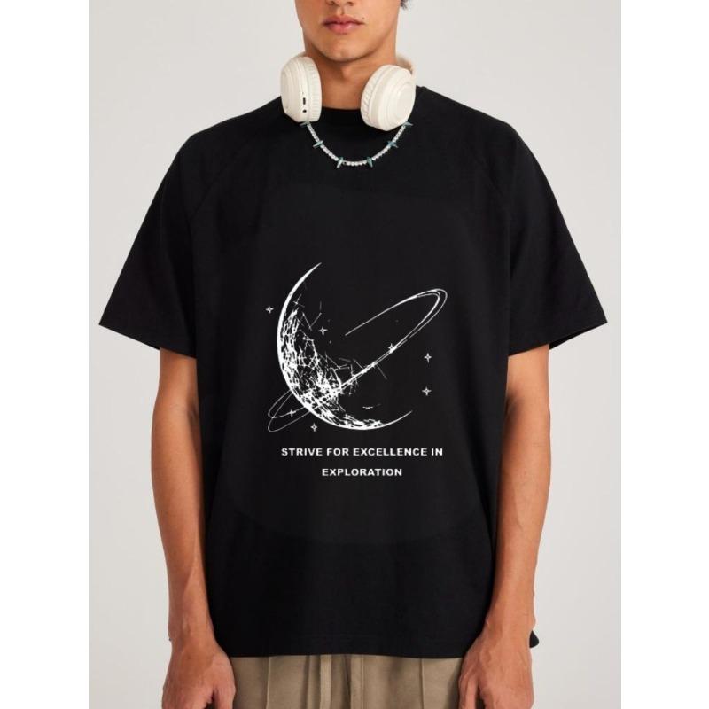 

Белая футболка с принтом луны и орбиты Стремись к совершенству в исследовании Текст Повседневная одежда для мужчин XXXXL чёрный