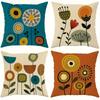 Retro Abstract Floral Pillow Covers Orange Blue Green Cushion Covers Zippered Decorative For Living Room Bedroom Sofa Home Decor