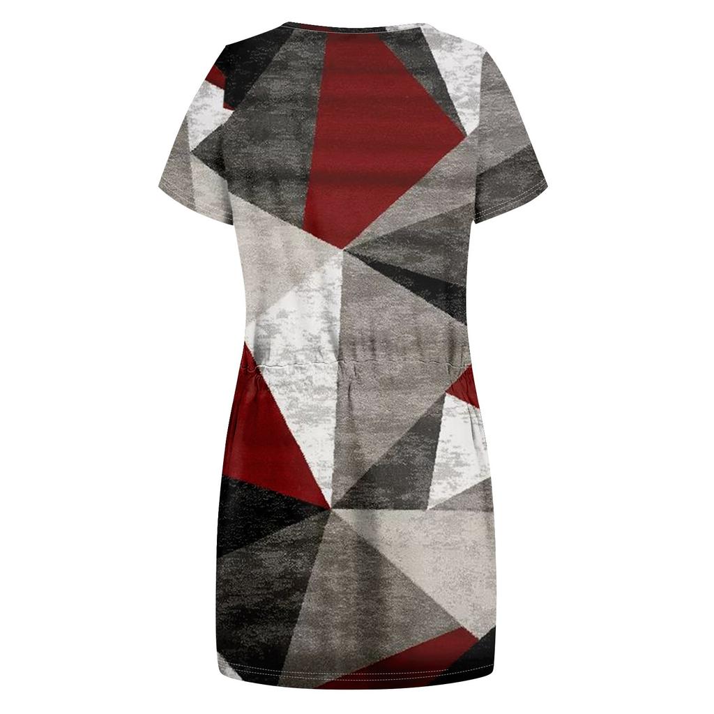 Women's Princess Dress Sexy V-neck Print Waist Pull Pleated Short Sleeve Dress