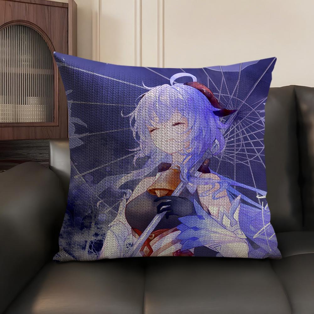 Ganyu Genshin Impact Cushion Cover Natural Linen Organic Fabric DoubleSided Printing Sofa Home Decor Gift Pillow Case