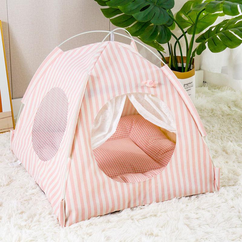 Summer Cat Tent Semi Enclosed Pet Bed All Season Comfortable Washable Cat House for Indoor Cats
