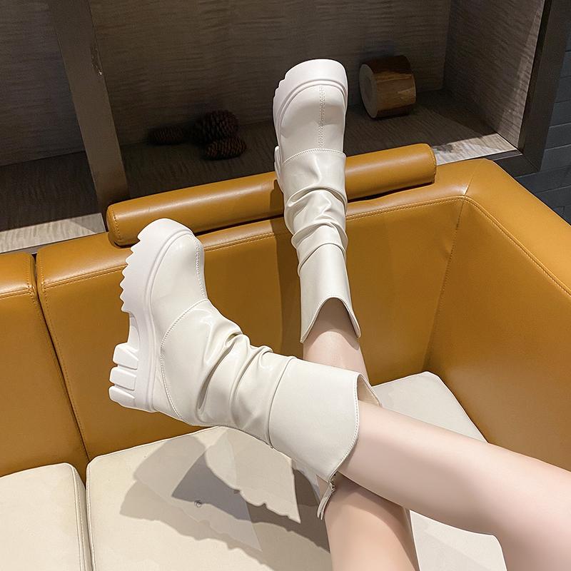 New 9cm Platform Increase Women Ankle Boots Fashion Back Zippers Shoes Autumn Winter Thick Heel Non Slip Ladies Short Booties
