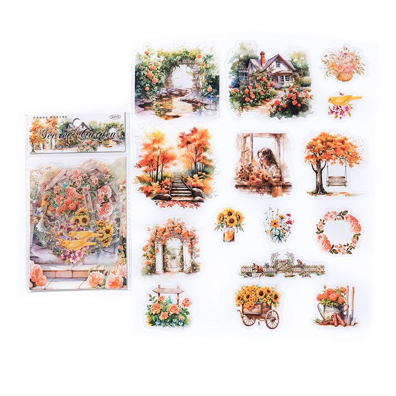 Retro Floral Garden Scenery Sticker Pack for Journaling and Collage