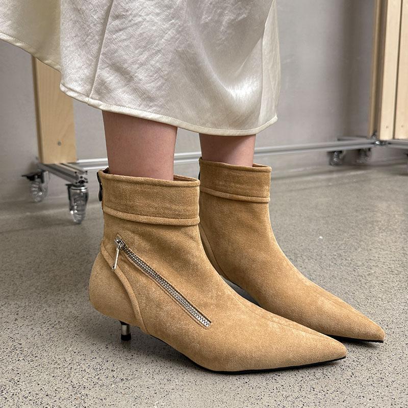 Fashion Zippers Fashion Flock Women Ankle Boots With Low Heel Female Shoes Pointed Toe Sexy Modern Ladies Short Boots Shoes Pumps Lady