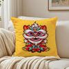 Fashion Traditional Dancing Lions Anime Lucky Cushion Cover Linen Pillowcase Soft For Sofa Bed Home Room Decor