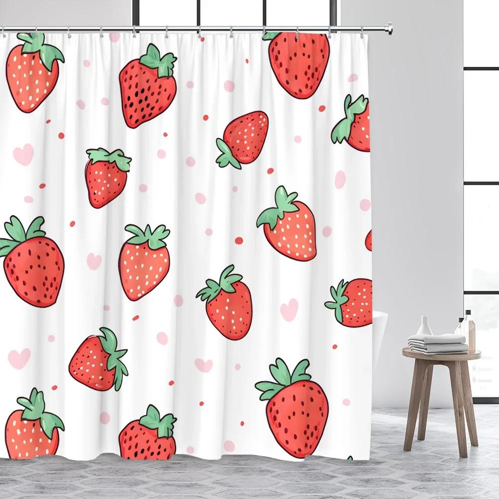 Tropical Fruits Shower Curtains Red Strawberry Lemon Pineapple Blueberry Cherry Bath Curtain Polyester Bathroom Decor With Hooks