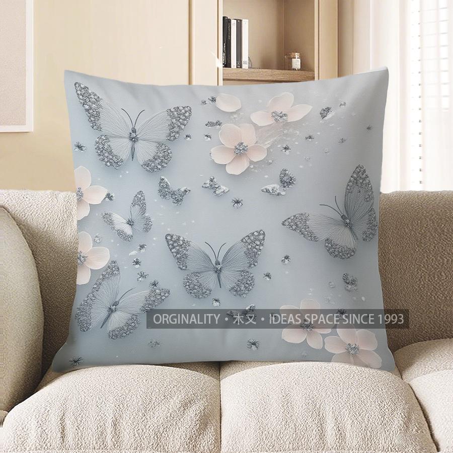 

Home Decor Sparkling Butterfly & Blossom Decorative Pillow Pattern Cushion Cover Suitable For Sofa Bedroom Car Pillow Cover 40x40cm