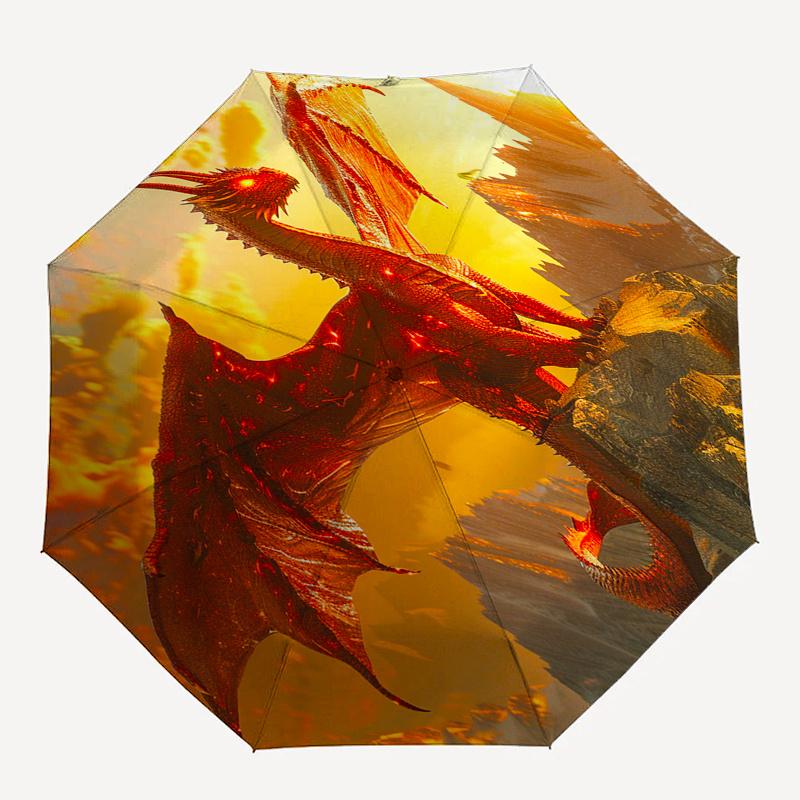 Dragon Flight Themed Automatic Opening and Closing Umbrella Creative Design Umbrella, Portable Tri fold Small Umbrella for Men and Women,