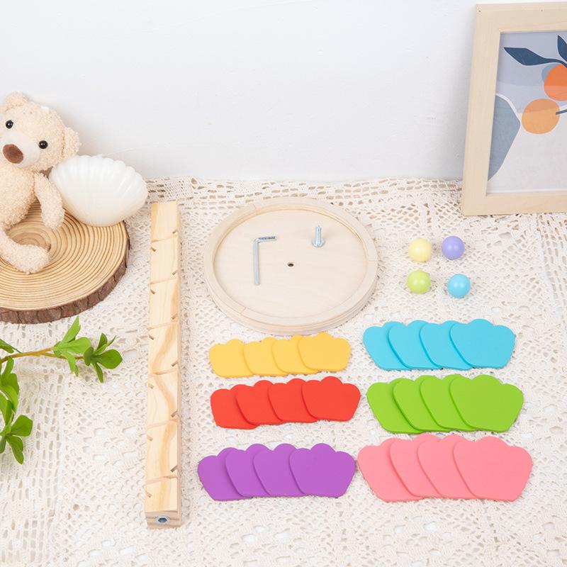 1Pc Montessori Children's Leaves Track Ball Tree Rotating Rainbow Building Block Music Early Education Decompression Puzzle Wooden Toy
