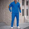 Men'S Stand Up Collar Button Casual Long Sleeved Shirt Long Pants Sports Suit