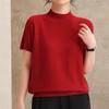 Women's Short-Sleeve Semi-High Neck Sweater: Early Spring Slimming Knit T-Shirt