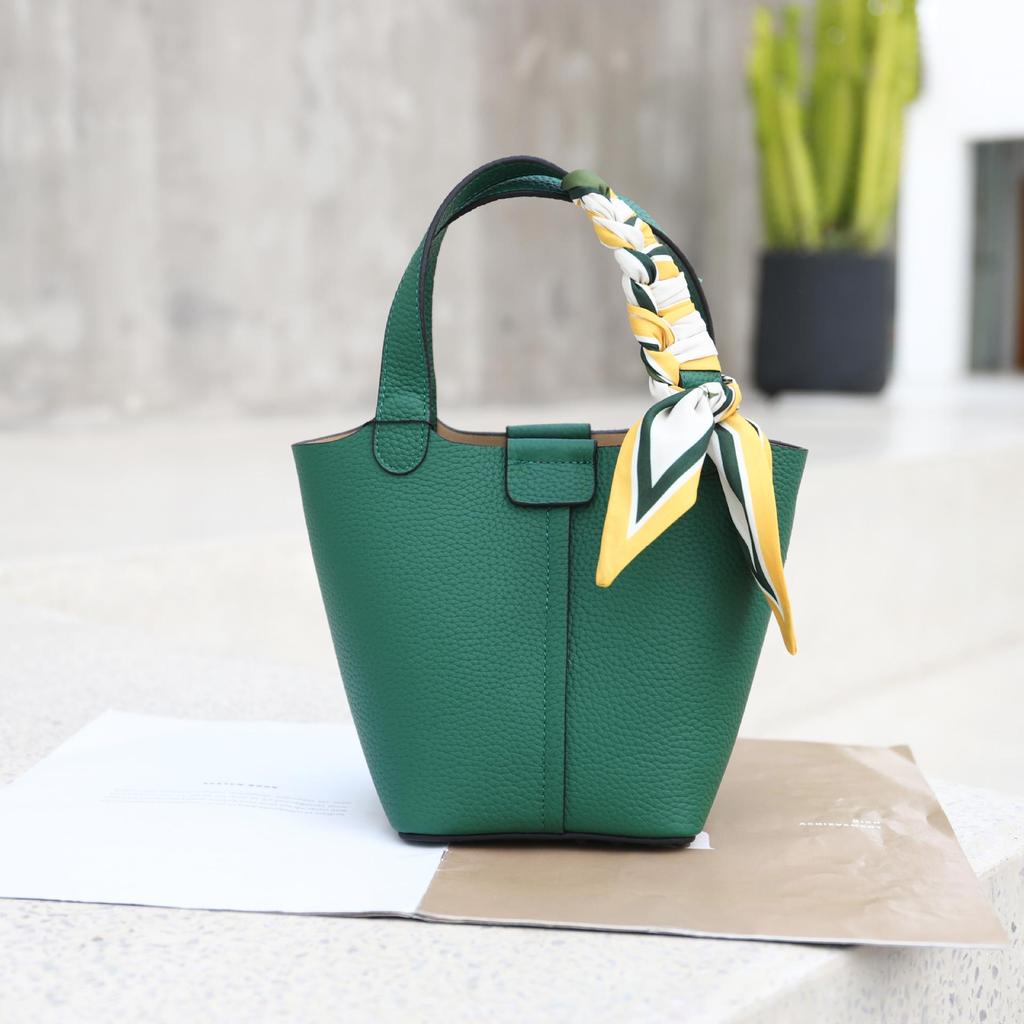 2025 Summer Fashion Genuine Leather Women's Basket Handbag - Versatile Crossbody Bucket Bag