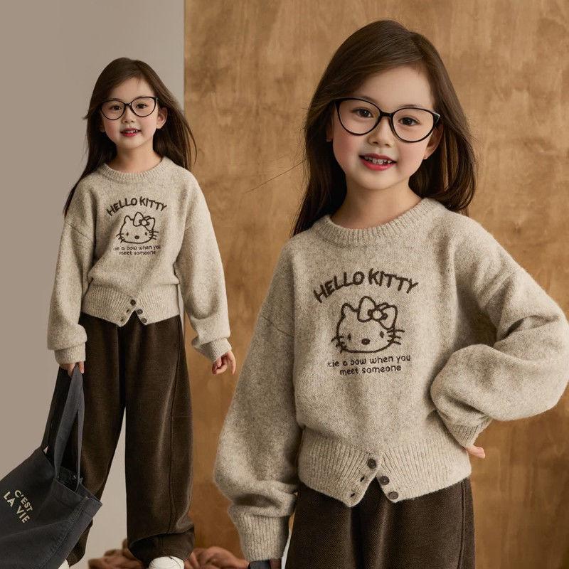 

2025 Korean Style Girls Cartoon Crew Neck Sweater - Warm Spring/Autumn Knitwear 160 cm хаки