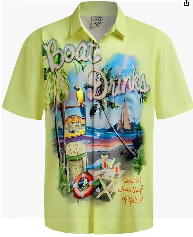 Summer Men's Beach Shirt Printed Hawaiian Short Sleeve Flower Shirt Boys