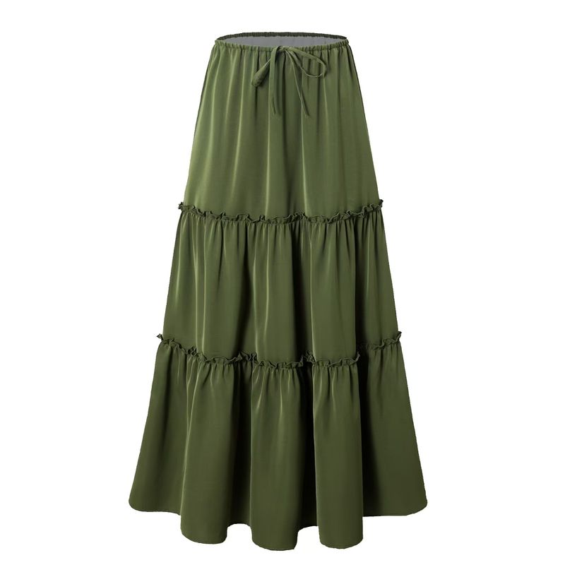 

European and American New Fashion High Waist Pocket Long dress Lace-up Skirt High Waisted Lace up Skirt Army Green S