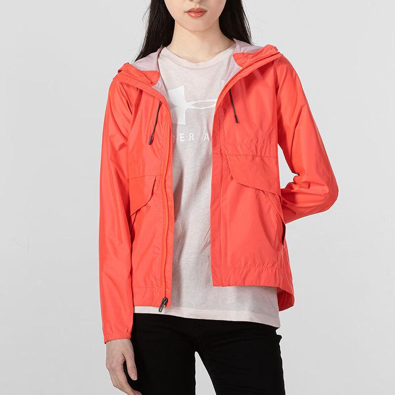 Under Armour Solid Color Comfortable Casual Woven Hooded Jacket Women Jackets Orange 1350954-628
