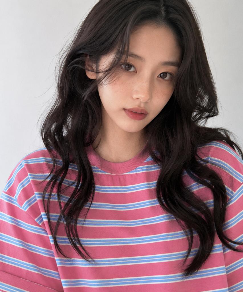 Sayu Striped Biscuit Short Sleeve T-Shirt Pink