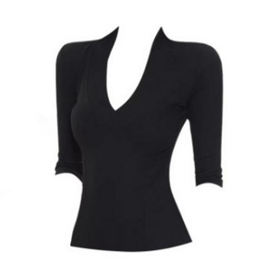

Spicy American Style Black V-Neck Mid-Sleeve Slim-Fit Women s T-Shirt for Early Spring XL