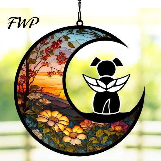 Pet Remembrance Gift Memorial Suncatcher Angel Cat Dog Sun Catcher Panel Stained Glass Tribute Ornament Window Hanging Ornaments Loss Sympathy