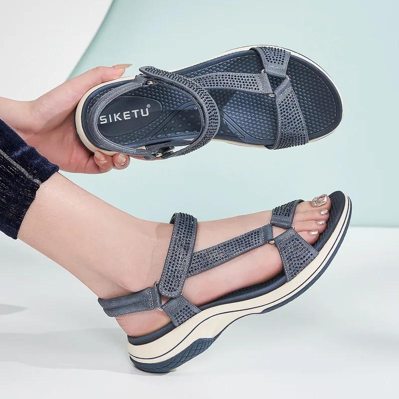 Fashion Plus Size 36-42 Shoes for Women Summer Rhinestone Wedges Casual Platform Sandals Non-slip Sandalias De Mujer Women Sandals