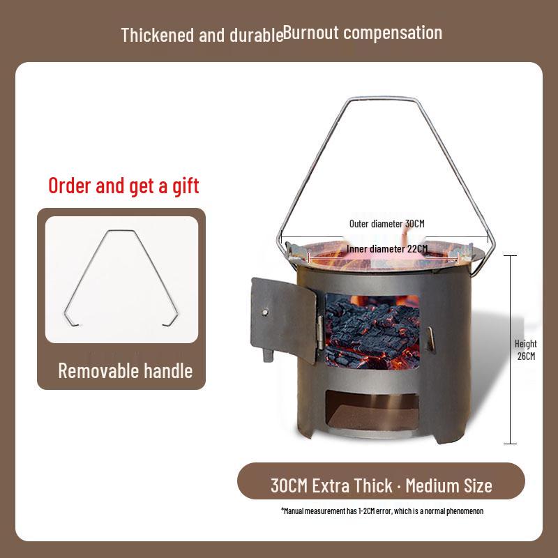Heavy-Duty Portable Firewood Stove for Outdoor Camping and Tea Brewing