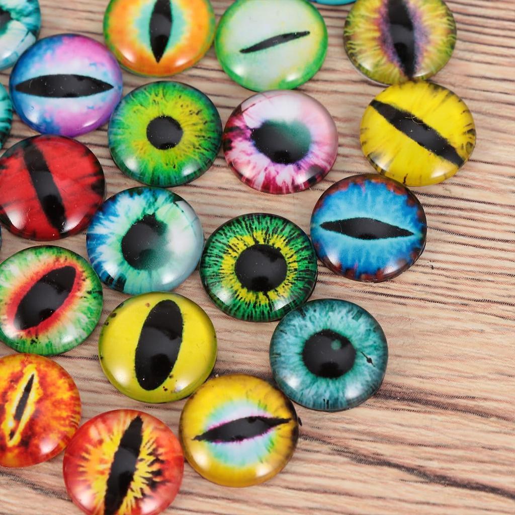 Yeux de Poupée TEHAUX, Lot de 50 Pièces, Diamètre 12mm, Motifs d'Yeux en Verre pour Yeux de Chat, Dinosaure et Animaux, Pièces d'Accessoires Faits Main, Décorations DIY, Poupée