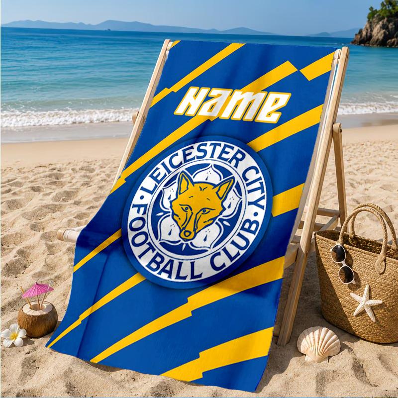 Custom Name Beach Towel Leicester Football Club Microfiber Beach Towel, Lightweight for Summer Travel, Swimming Pool Fan Birthday Gift