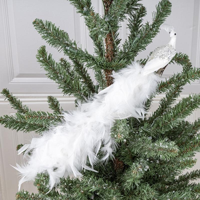 Christmas Tree Toppers Simulated Three-dimensional Peacocks with Long Tail Hanging Pendant Decoration New Year Ornaments