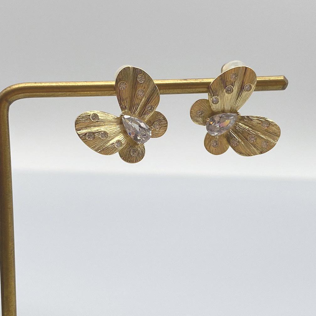 Elegant Butterfly Stud Earrings: Copper Alloy with S925 Silver Needle, Micro-Inlaid Design