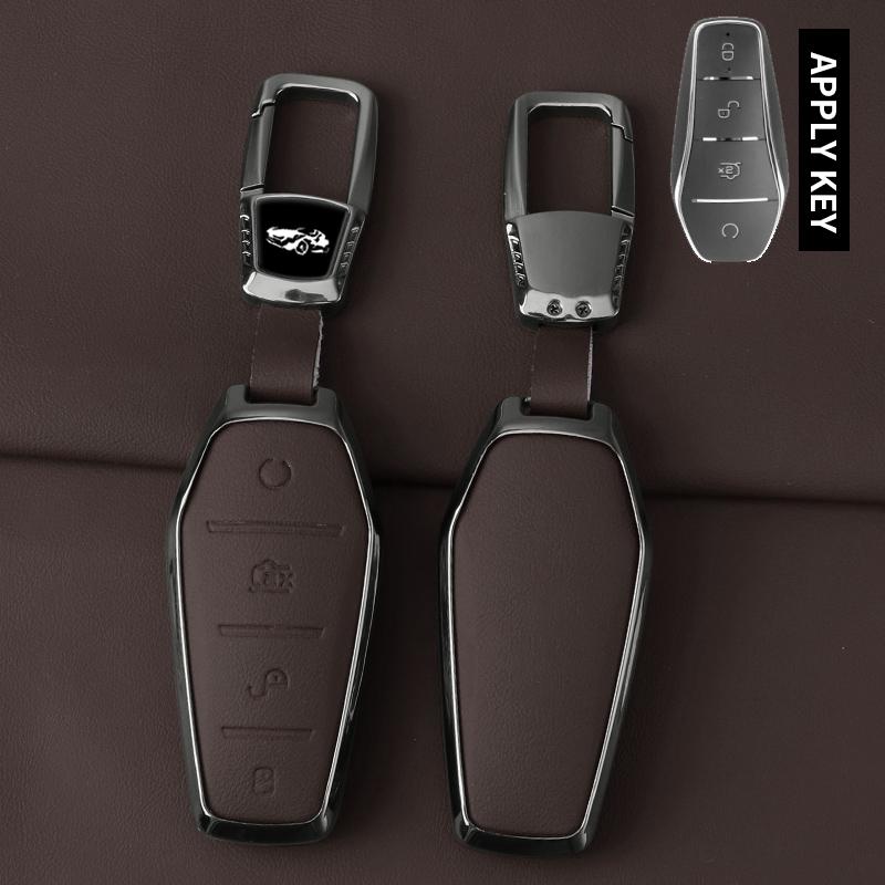 Metal Genuine Leather Auto Key Fob Cover Case Fit For Byd Atto 3 Song Pro Lied Han Ev Max Yuan Plus Tang Dm Qin Plus Protected Housing Remote Bag